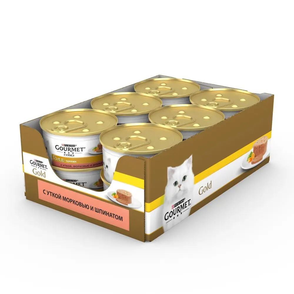 Влажный корм Gourmet Голд Террин (кусочки в паштете) для кошек с уткой морковью и