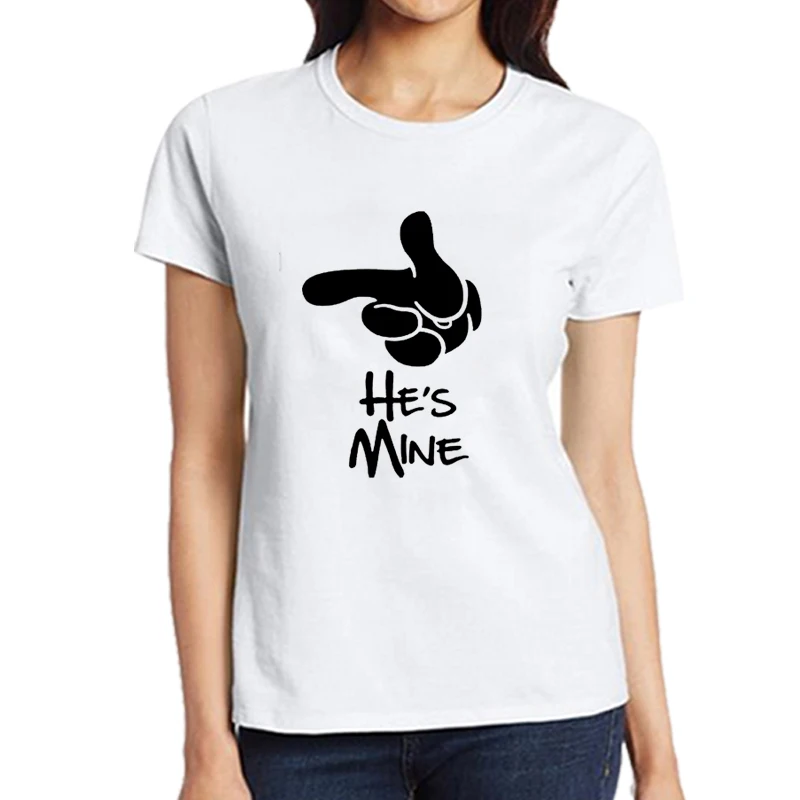 Модные черные топы Студенческая Одежда I'm Her He Is Mine Top Футболки унисекс для