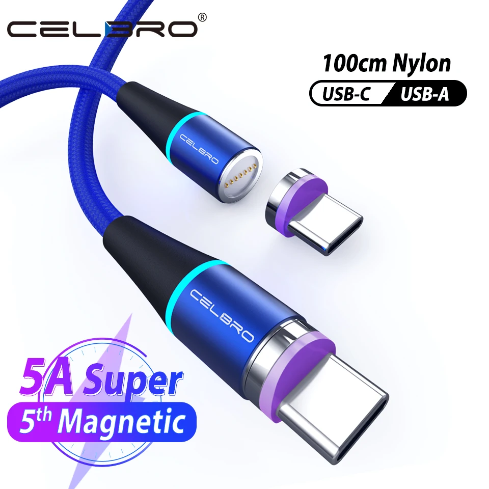Магнитный кабель Micro usb Type C 5A мобильный телефон зарядный светодиодный USB для Samsung