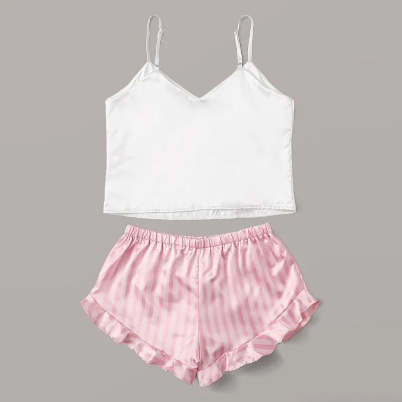 

Sanderala Sexy Women Bow Cute Sleepwear S - XXL Plus Size High Quality Lingerie Nightgown Sleeveless Nighty Sets Pajama Pants