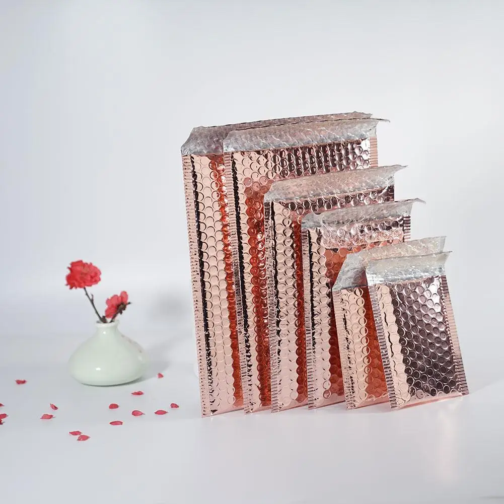 

1Pc 11cmx13cm 15cmx20cm Rose Gold Bubble Bag Waterproof Envelop Bags Rose Gold Foil Bubble Mailer For Gift Packaging Padded 2021