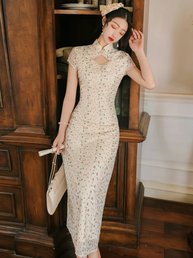 

summer women dresses Chinese style Heavy Embroidery Improved Cheongsam Dress