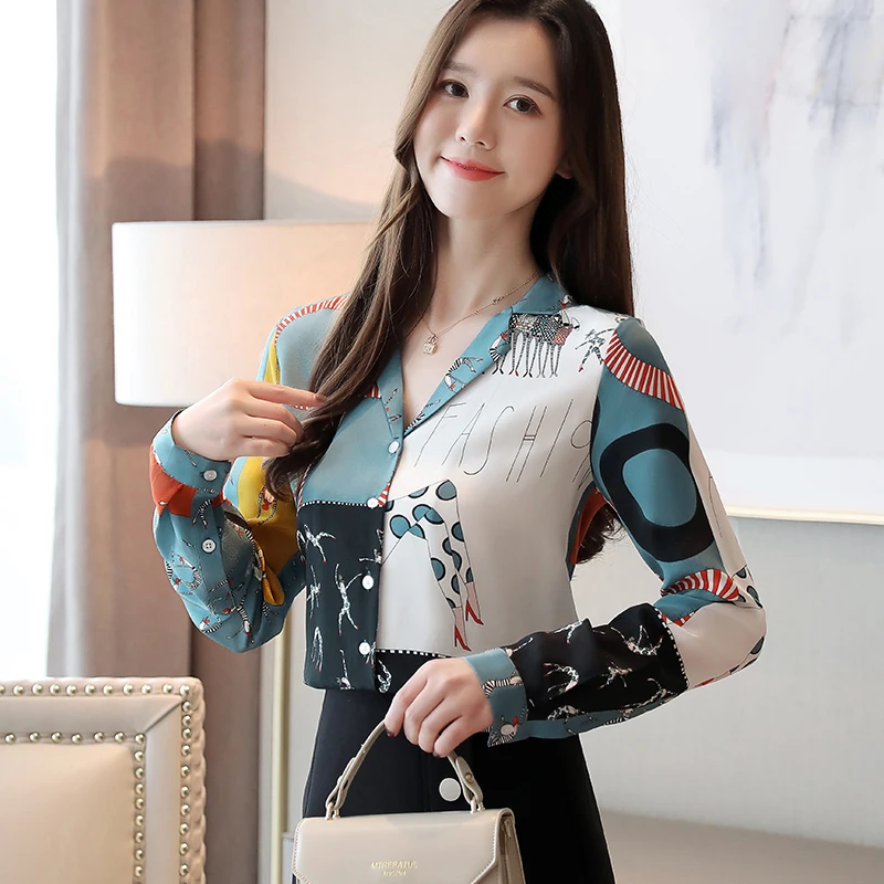 Корейские женщины моды топы и блузки шифон офис леди женские рубашки дамы