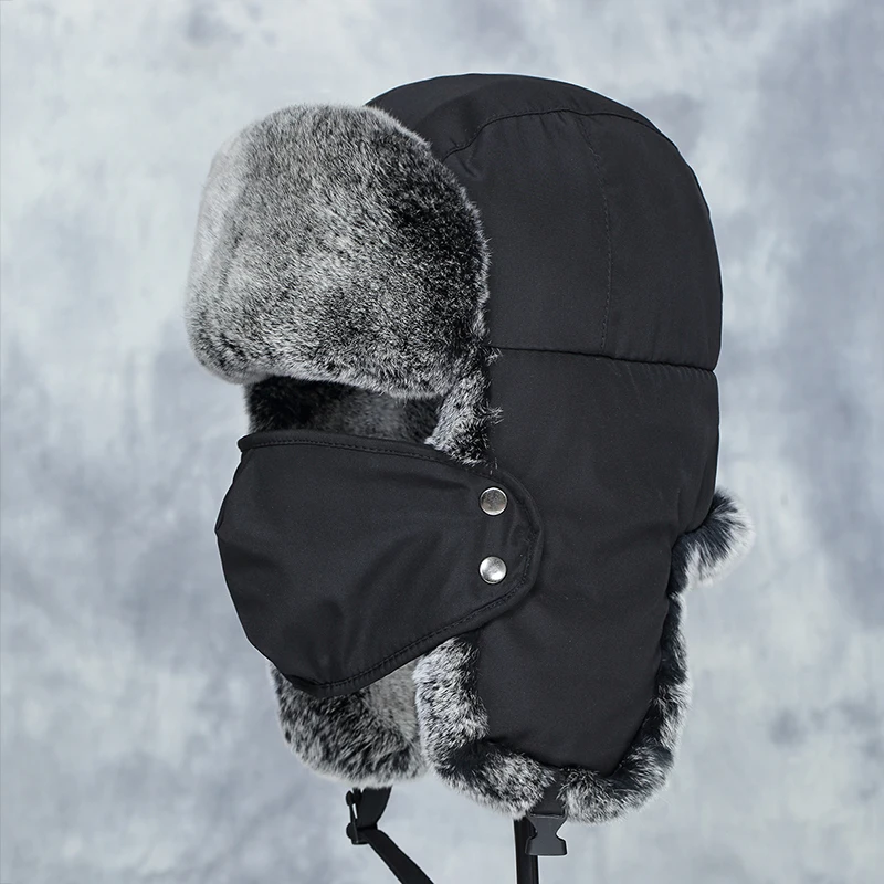 Lantafe Men Hat Winter Fur Lei Feng Cap Russian With Rabbit Mask Hats Earmuffs Riding Keep Warm Bomber | Аксессуары для одежды