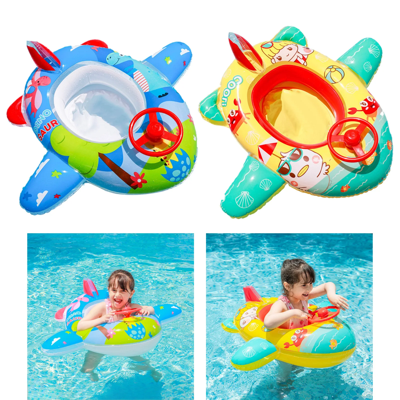 

Aircraft Shaped Baby Swimming Float Boat with Steering Wheel Horn Pool Swim Ring Beach Supplies Toys