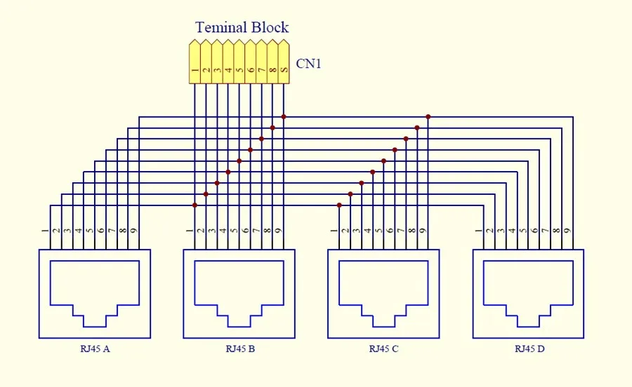 RJ45 8P8C под прямым углом Jack2-Way бусина Breakout Board, клеммный блок, разъем