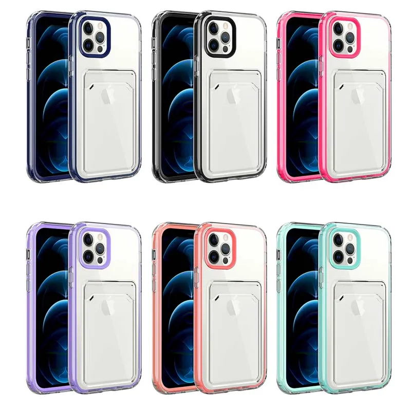 

Luxury Clear Card Holder Slot Phone Case For iPhone 11 Pro Max X XR XS Max 7 8 Plus 12 Mini Transparent Shockproof Soft Cover