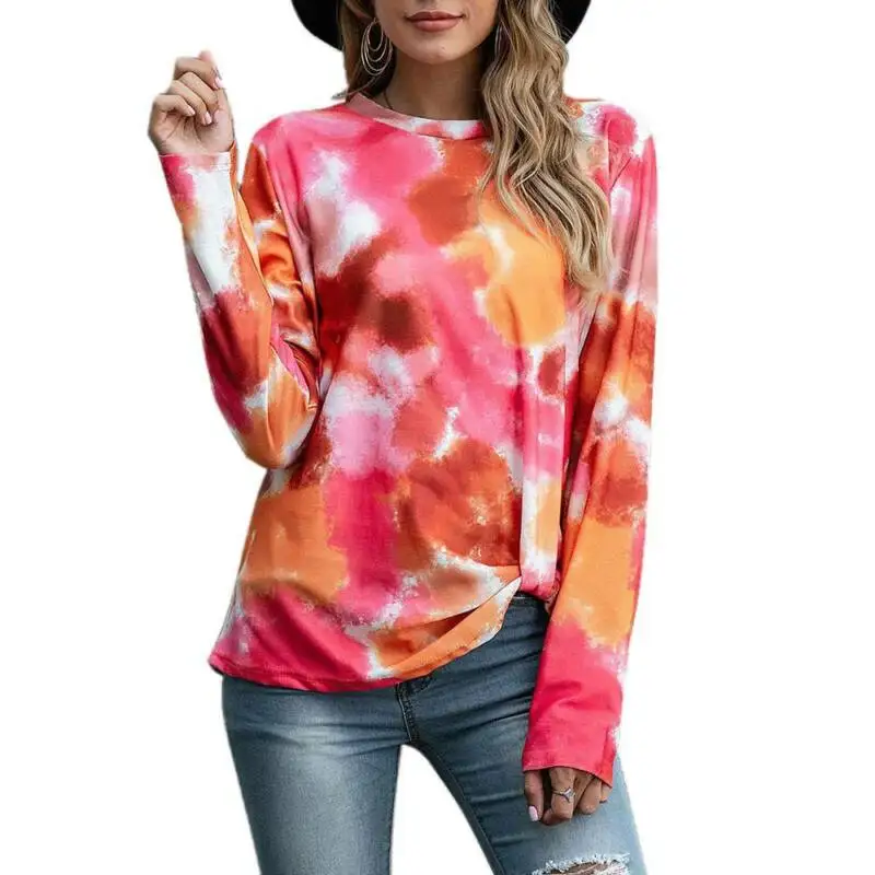 

Ladies Crew Neck Tie Dye Long Sleeve Top Women Printed Tee Shirts Bouse Pullover
