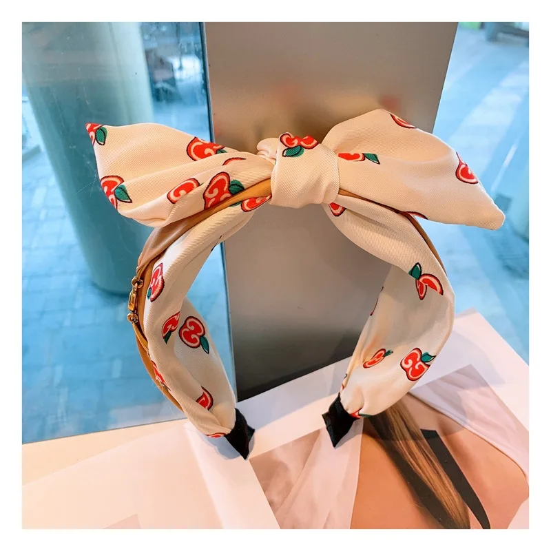 

Retro Silk Letters Hairbands Geometric Palace Style Print Red European American Fashion Elegant Bow Headband