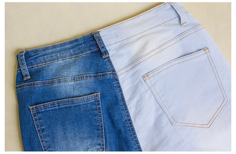 

2021 Skinny Ripped Jeans Woman Contrast Color Slim Jeans For Women Denim Pants Plus Size Stretchy Slim Color Block Pencil Pants