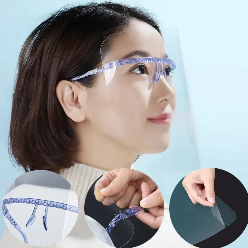 

50pcs PET Adult Face Shield Protective Helmet With Glasses Transparent PET Safty Work Eyes Protection Anti-fog Lab School