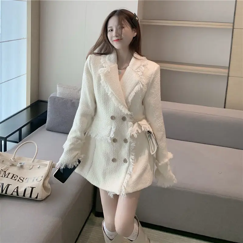 

Small fragrance tweed 2020 new winter versatile thickened loose medium length suit coat