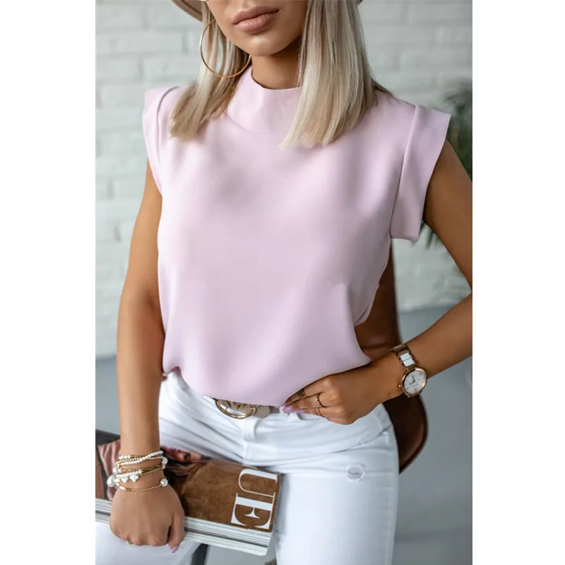 Женская футболка без рукавов с цветочным принтом и воротником-стойкой