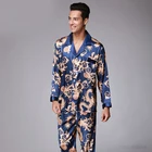 Сезон: весна-лето шелковые пижамы для девочек размера плюс с отложным Пижама с отложным воротником Для мужчин с принтом в виде дракона 2 штуки, костюм для мальчиков, домашняя пижама, одежда для сна