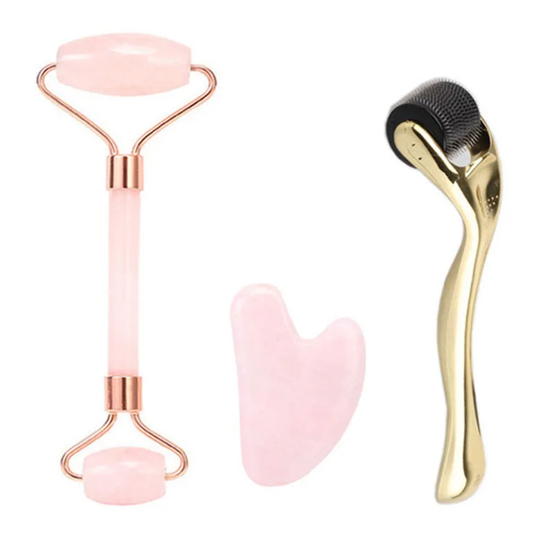 

Розовый кварц роликовый лицевой массажер натуральный нефритовый валик скребок микронилд роллер нефрита скребок набор по уходу за кожей Ма...