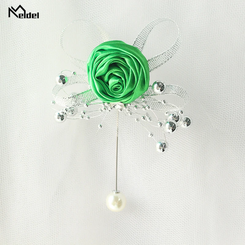 Meldel Artificial Pearl Brooch Wedding Corsage Pin Flowers Silk Roses Boutonniere Men Mariage Corsages and Boutonnieres |