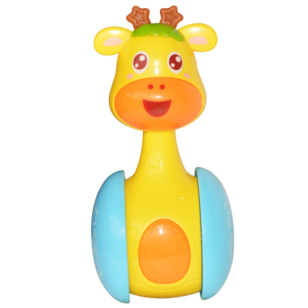 Newborn Baby Tumbler Toy Cute Cartoon Deer Rattles Tumbler Doll Toy Bell Music Learning Education Baby Teether Rattle Toy