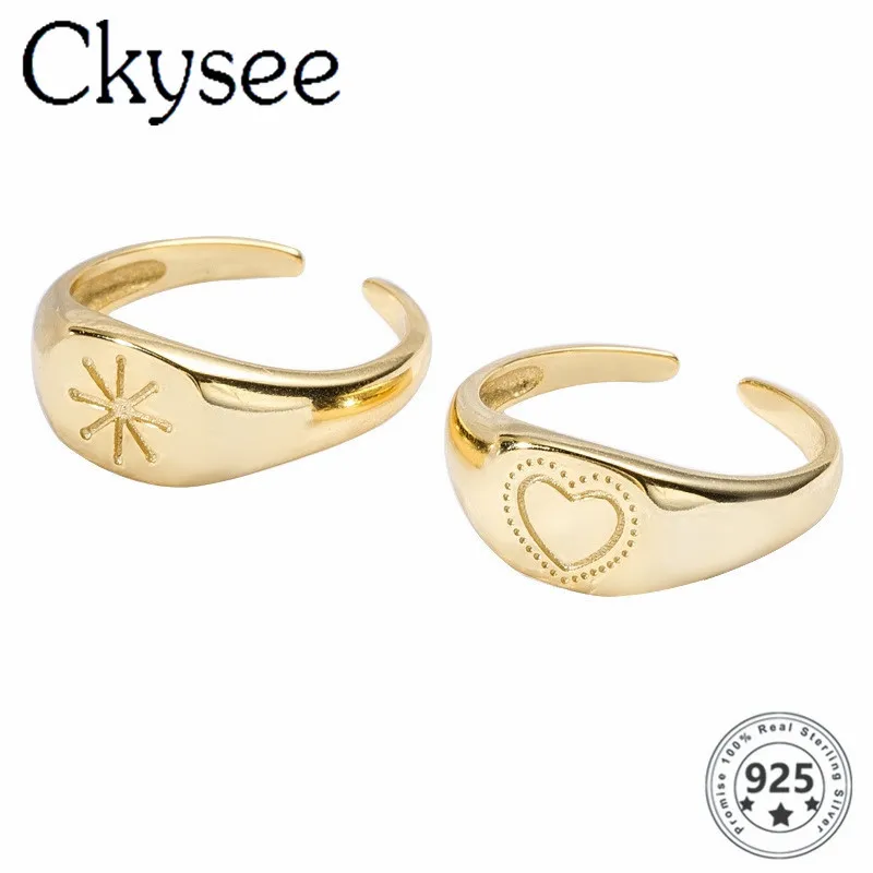

Ckysee News 925 Sterling Silver Rings High Quality Golden Heart Design Rings For Women Original Fine Jewelry Charms Silver 925 J