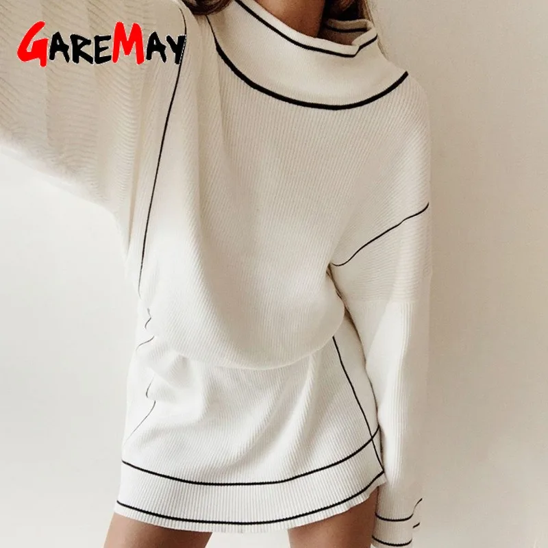 Платье Свитер Женское зимнее свободное трикотажное платье с длинным рукавом