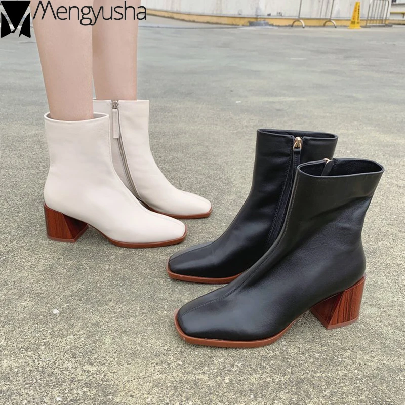 Женские ботинки Челси на деревянном каблуке Ботинки из мягкой кожи до середины