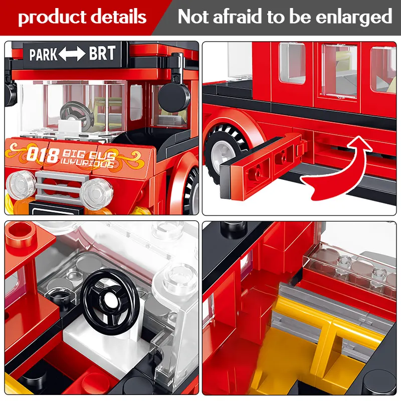 

398PCS Creator Brt Double Deck Bus Building Blocks Technic Red Bus City School Car Bricks Enlightenment Toys for Kids