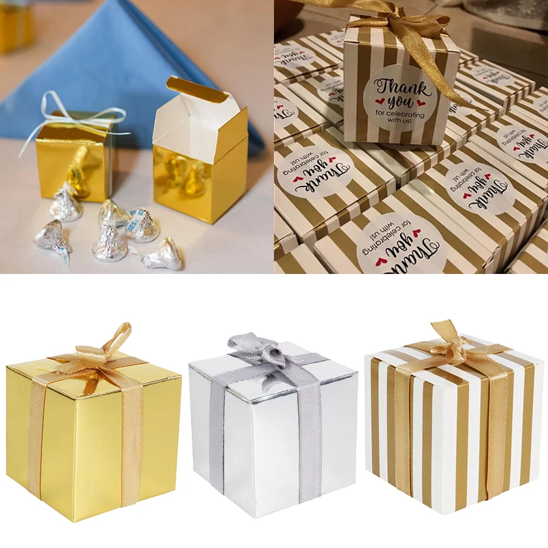 

Wedding Decoration Small Gift Box Bulk Candy Boxes with Ribbons Gold Striped Box Party Favors Baby Shower Birthday Supplies