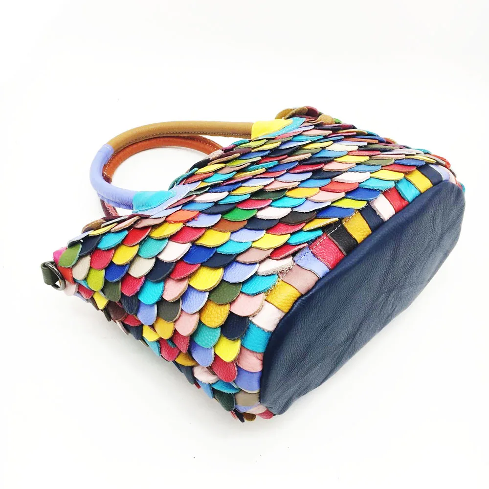 

New women's bag Leather handbag cross-body bag stitching leather Iridescent bag