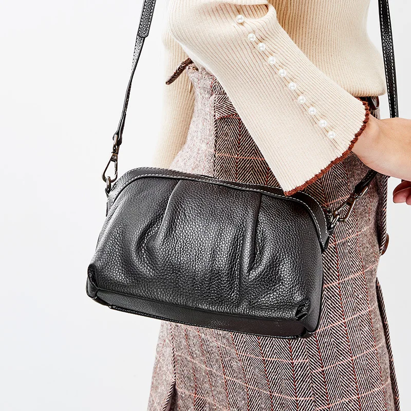 

Genuine Leather Bags For Women Shell Clutch Shoulder Bags Small Zippper Ladies Crossbody Bag