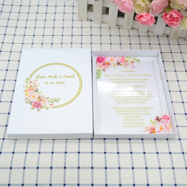UV printing clear acrylic wedding invitation with box | Дом и сад