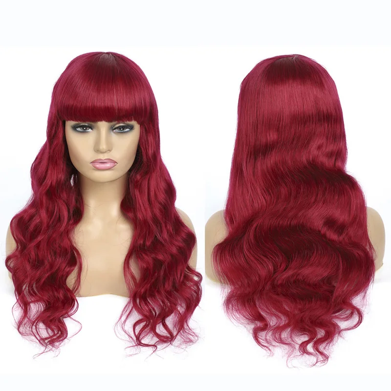 

Ombre Blonde Brown With Bangs Brazilian Body Wave Human Hair Wigs With Bangs For Women Non-Remy Full Machine Made Wig SOKU