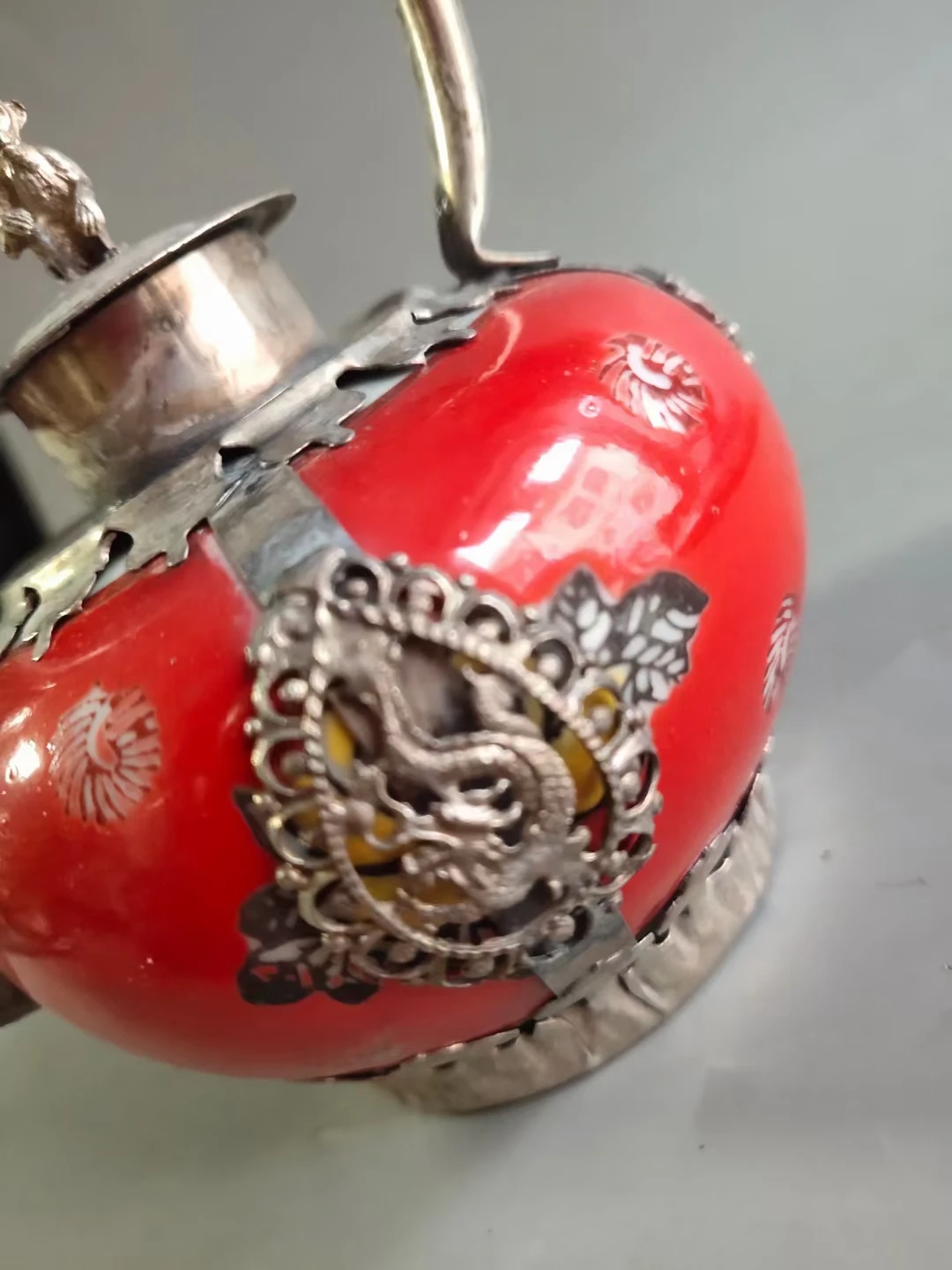 Белый медный фарфоровый заварочный чайник китайский антиквариат около 150 лет