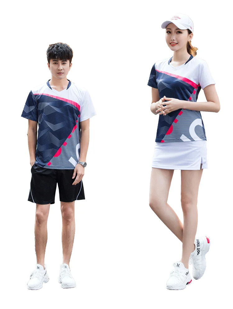 Tennis T-Shirts For Men Women , V- Collar Quick Dry Tennis T Shirt, Badminton Clothes ,Boys Kits Table Tee Shirts Shorts Skirts