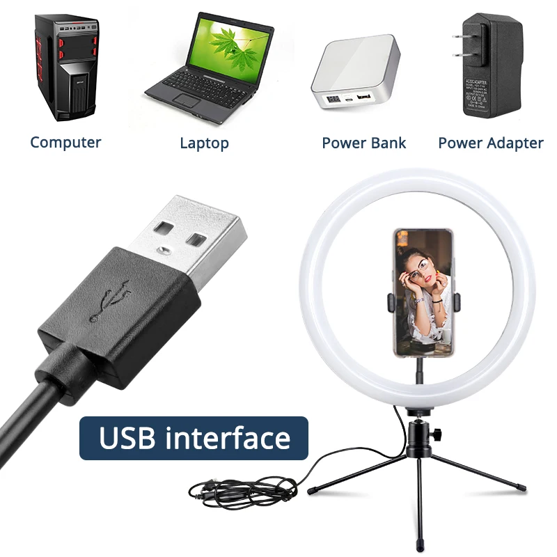 Приглушаемая кольсветильник LED лампа capsaver 10/12 дюймов USB с держателем для телефона