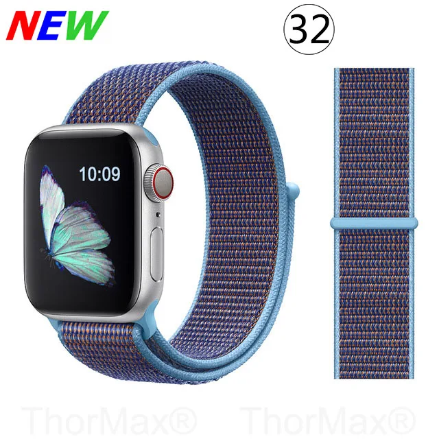 Ремешок для часов Apple Watch 4 серии 5 4 3 мягкий легкий дышащий нейлоновый спортивный ремешок 38 мм 42 мм 40 мм 44 мм Ремешки для наручных часов - Цвет ремешка: 32-Cerulean