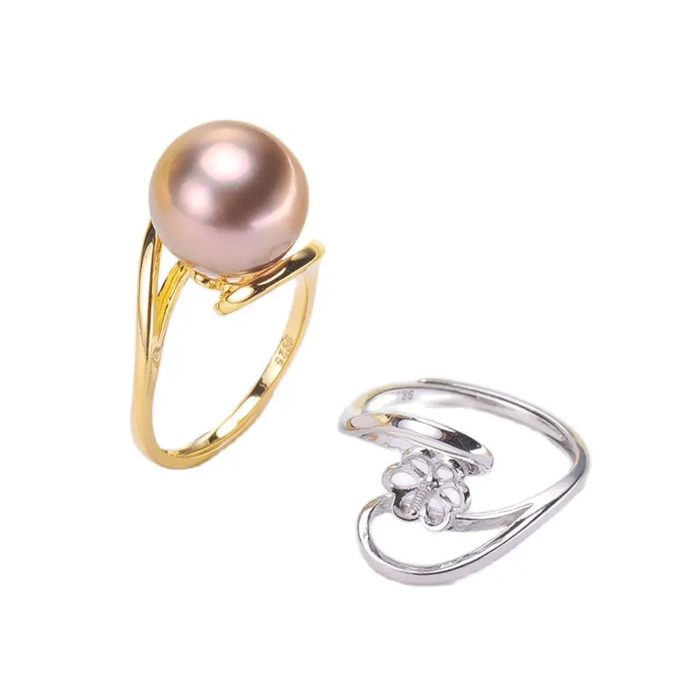 

Pearl Ring Settings, Fashionable Ring Findings, Adjustable Size 925 Silver Ring Jewelry DIY Making No Pearl