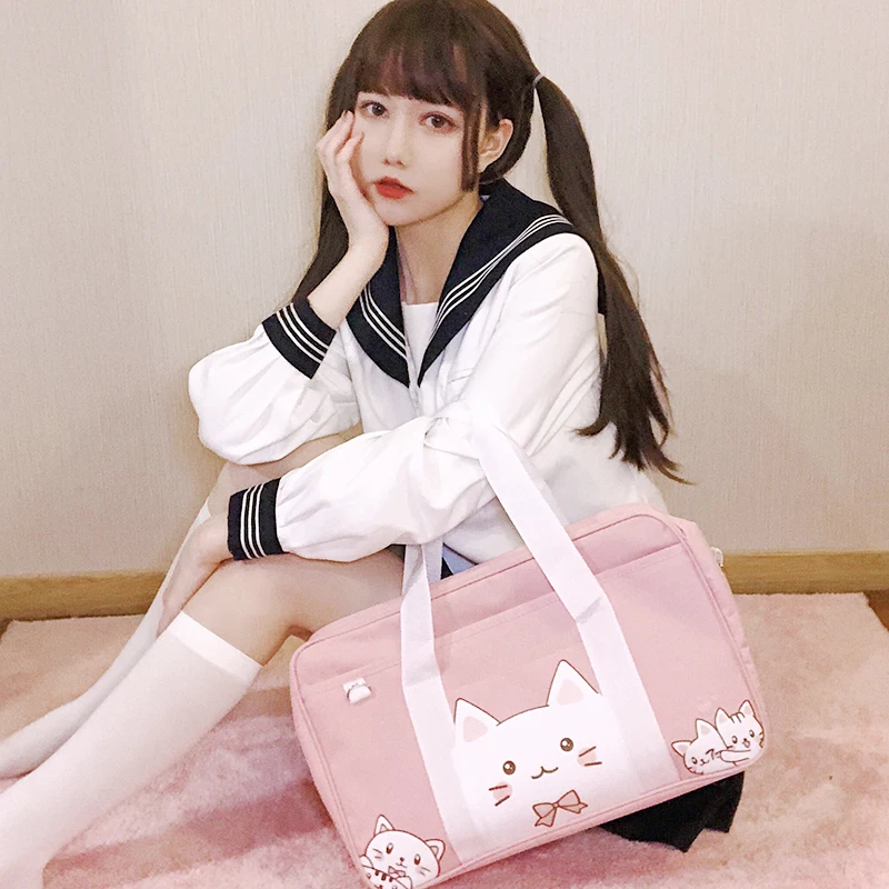 

School Girl Cute JK Uniform Bag Lolita Cartoon Canvas Tote Bag Handbag