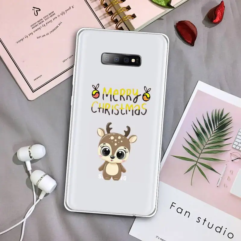 

Cute cartoon merry christmas elk fox Phone Case Transparent For Samsung Galaxy A 71 21s S note 8 9 10 plus 20 ultra
