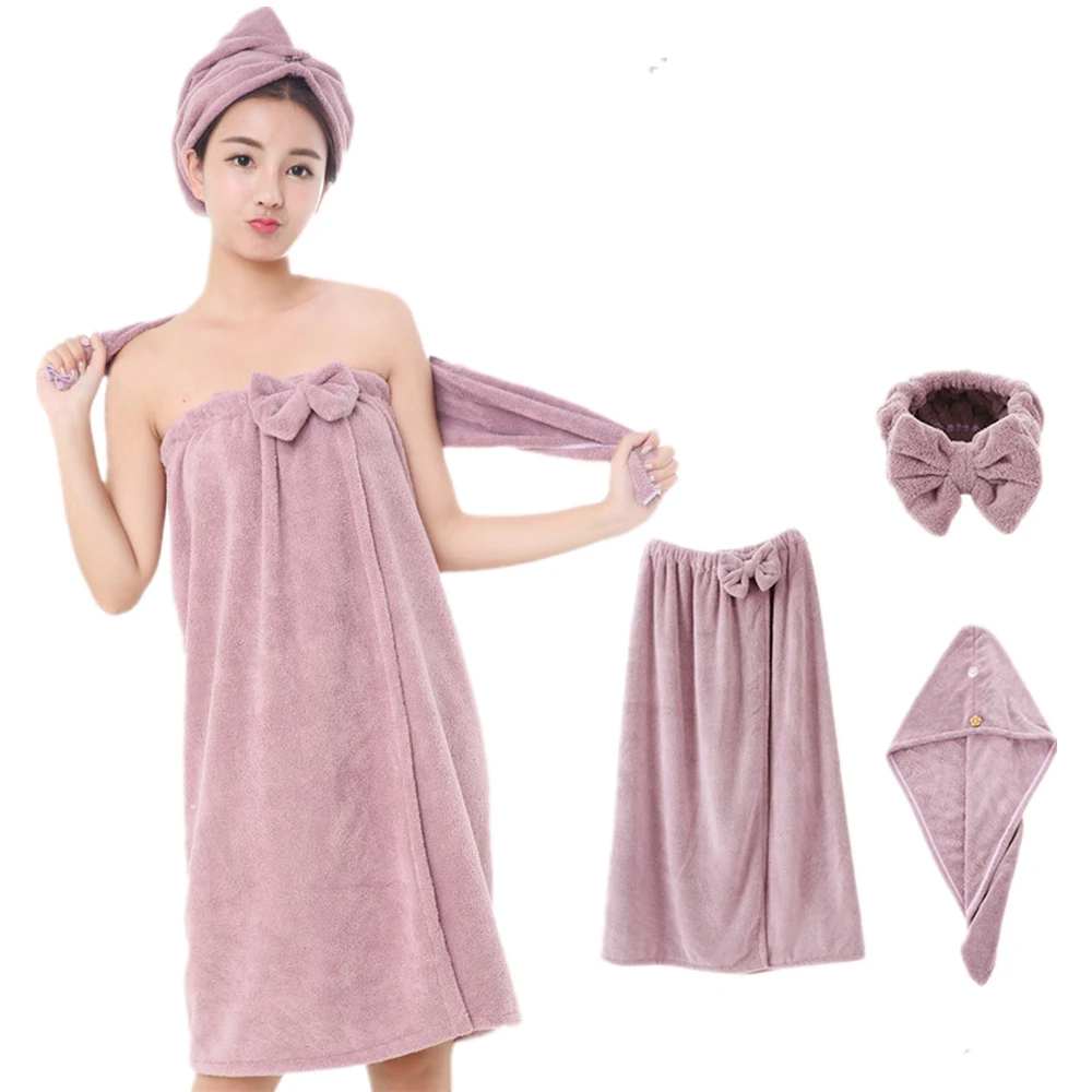 

NEW 3pcs/set Coral Fleece Female Bow Bath Towel Dress Hair Towels Headband Shower Microfiber Towels Quick Dry Absorbent