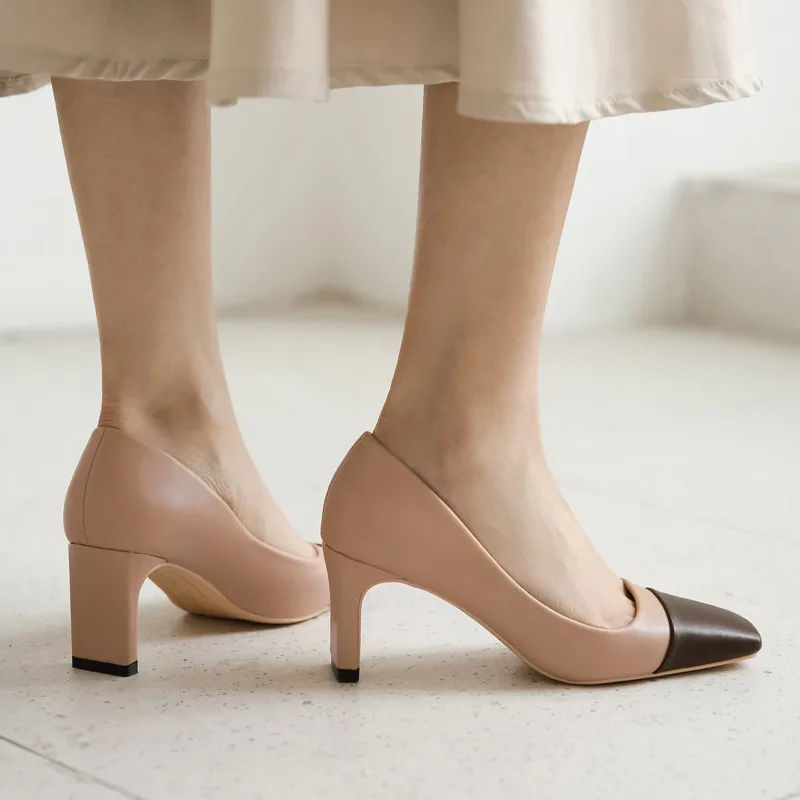 

FEDONAS Elegant Women Colors Matching Square Toe Shoes Spring New Wedding Party Sweet Square Heeled Heels Retro Shoes Woman