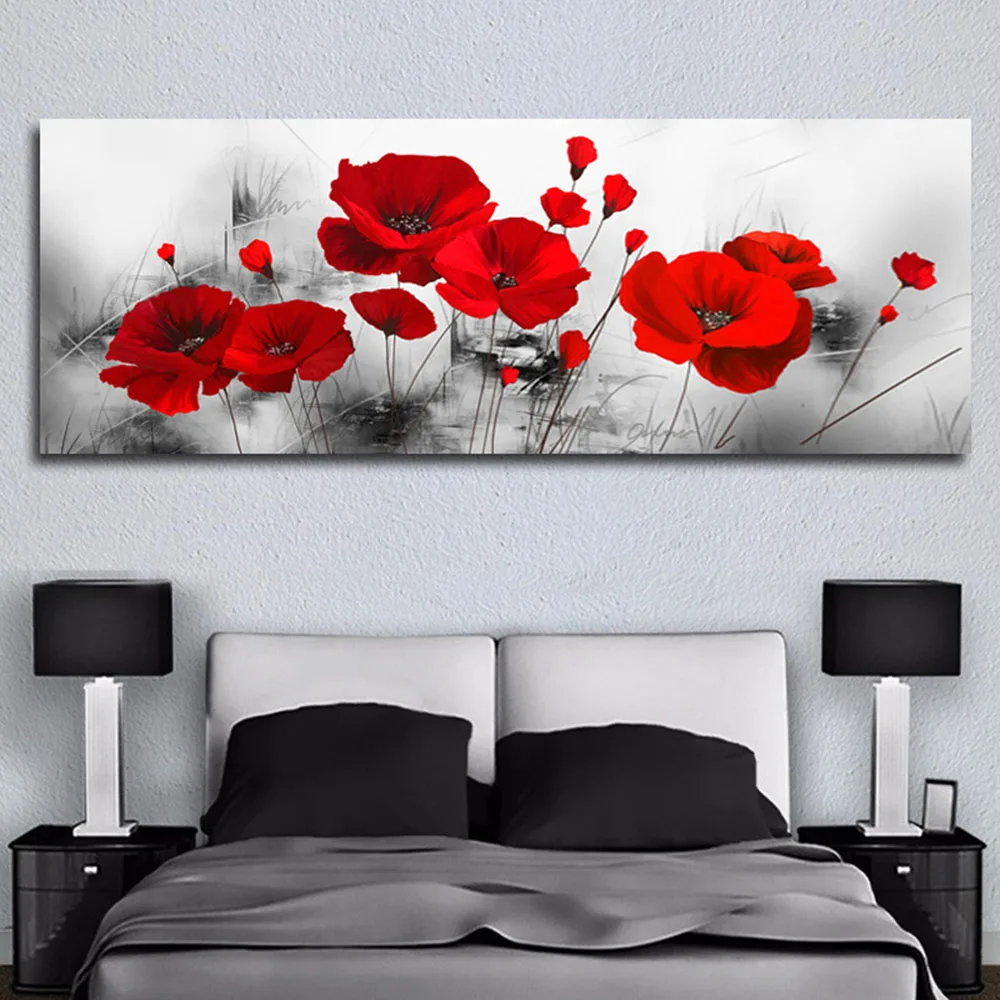 

Single Red Canvas painting Rose Flower Picture Home Wall Decor Living room
