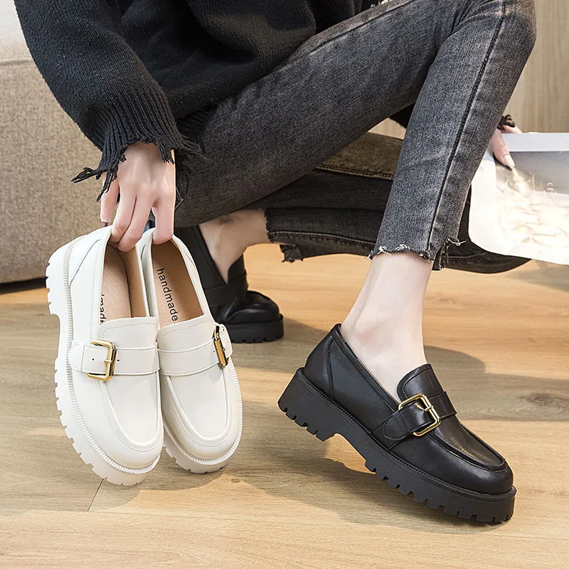 

Thick Sole Loafers Women Genuine Leather Pltaform Black Shoes Female Feetwear Girls Shoes Zapatillas Mujer Tenis Feminino QN24