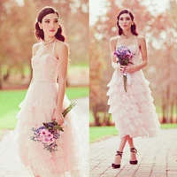 pink tulle short bridesmaid dresses for weddings 2015 hot sexy sweetheart tiered party prom gowns vestidos para festa