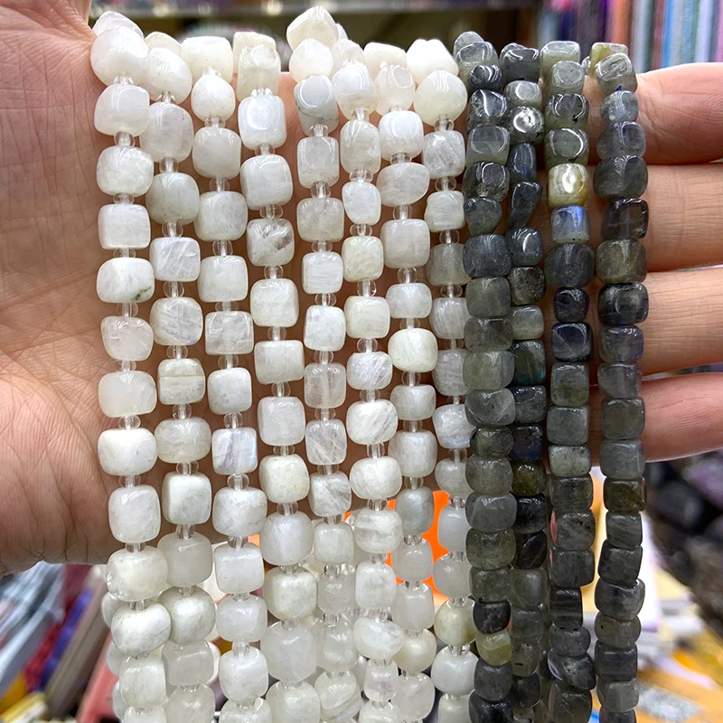 

6mm Natural Labradorite Moonstone Stone Beads 15'' Square Cube DIY Loose Beads For Jewelry Making Beads Women Necklace Bracelet