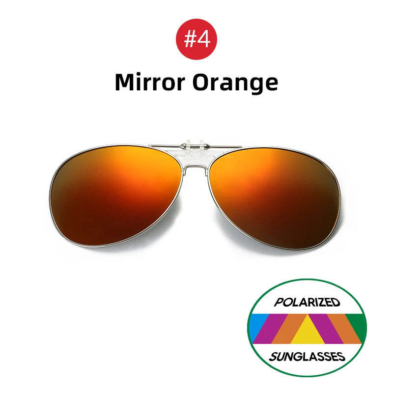 4 Mirror Orange VIVIBE негабаритный пилот флип-ап клип на солнцезащитные очки для водителя для мужчин вождения сплав рамка Большие женские очки зажимы для близорукости - Цвет линз: 4 Mirror Orange