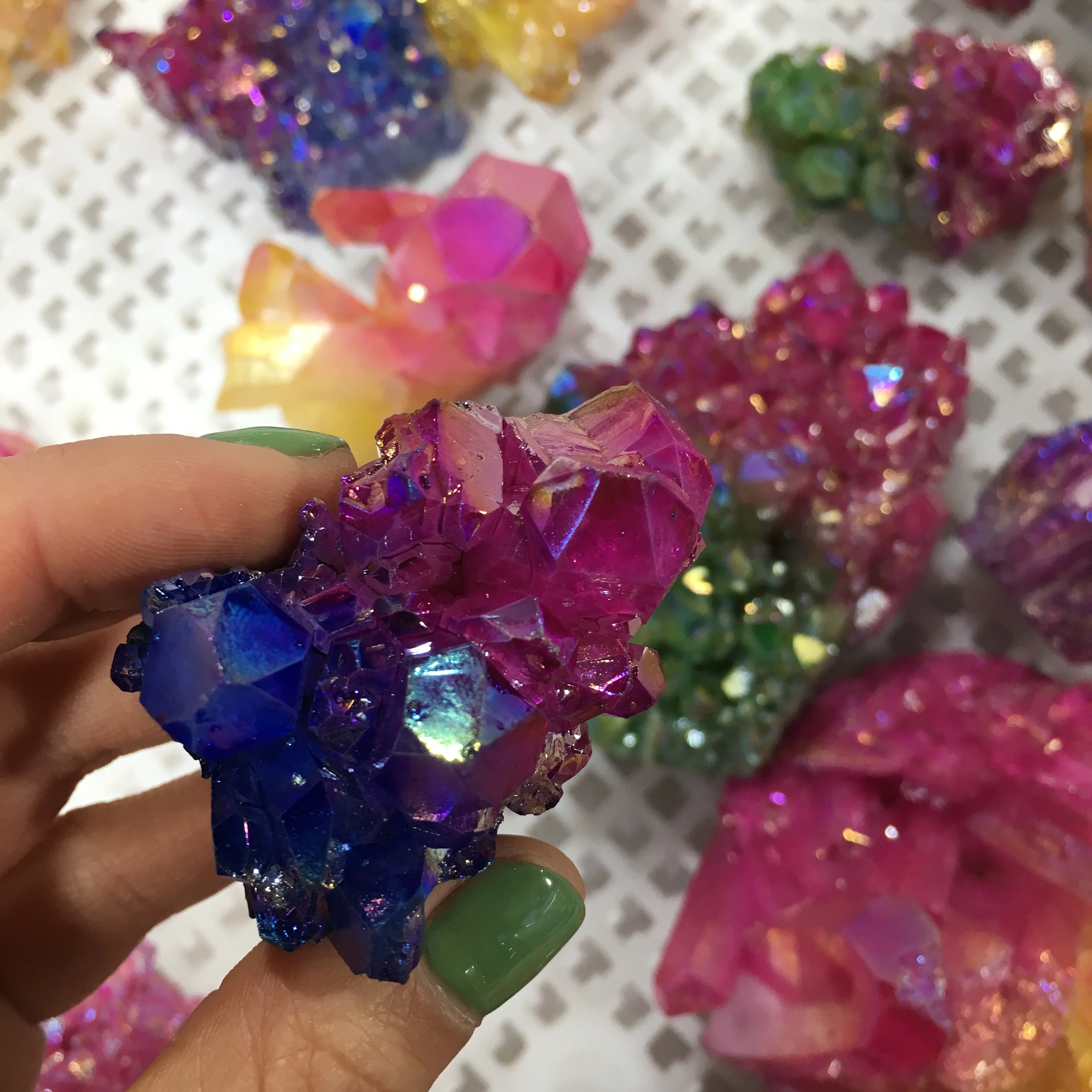 

Natural Crystal Cluster Stone Electroplated blue Crystal Gifts Ornament Art