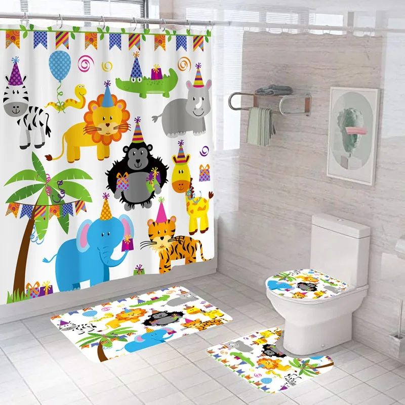 

Комплект занавески для душа Dafield для детей, с нескользящим ковриком для ванной, крышкой для унитаза, водонепроницаемые шторы для душа в морском стиле