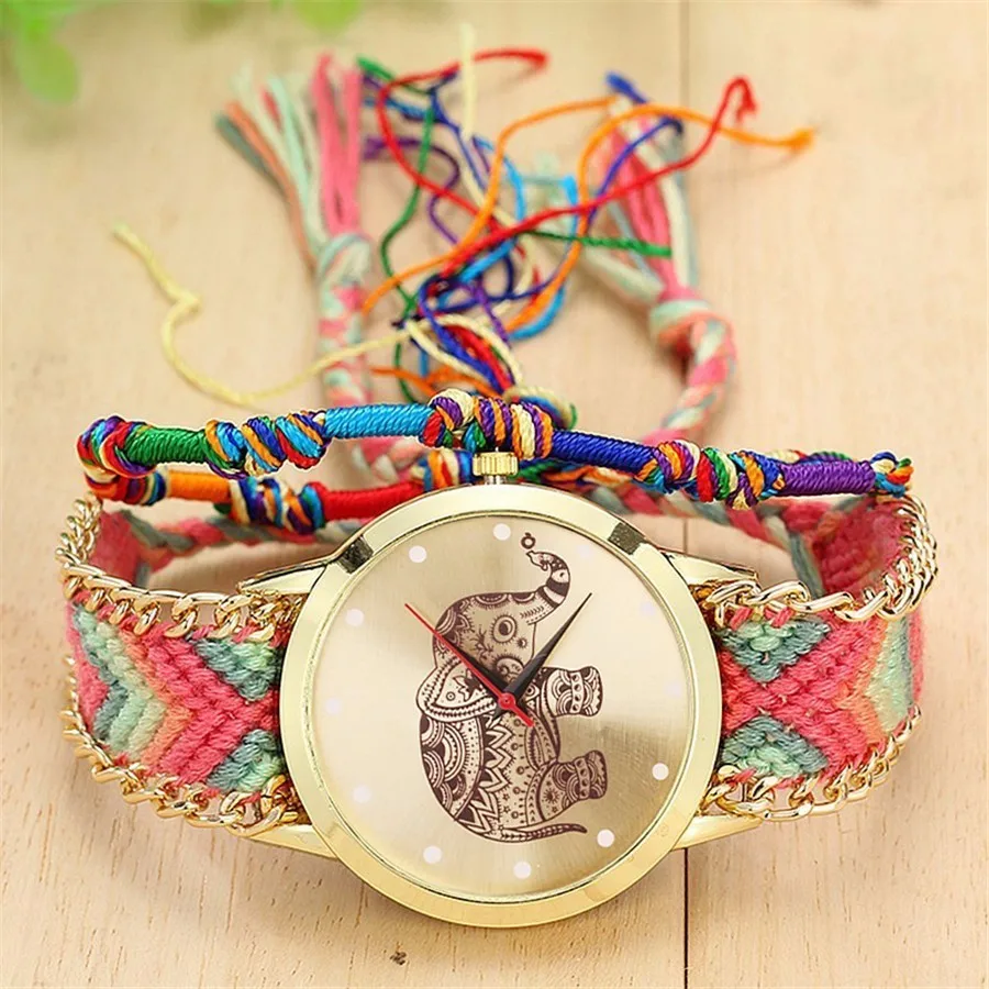 Прямая поставка Женские часы Дружбы Ручной работы с плетеным слоном Роскошная