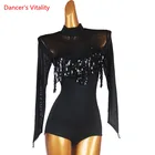 Туфли для латинских танцев High-end блестками облегающий костюм с длинным рукавом и современный Танцы Комбинезоны для детей, одежда для бальных танцев профессии изготовленный на заказ практика Топ