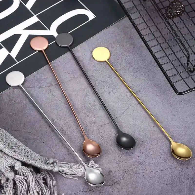 

304 Stainless Steel Coffee Spoon Long Handle Ice Cream Dessert Tea Mixing Spoon For Picnic Drinkware Kitchen Tableware