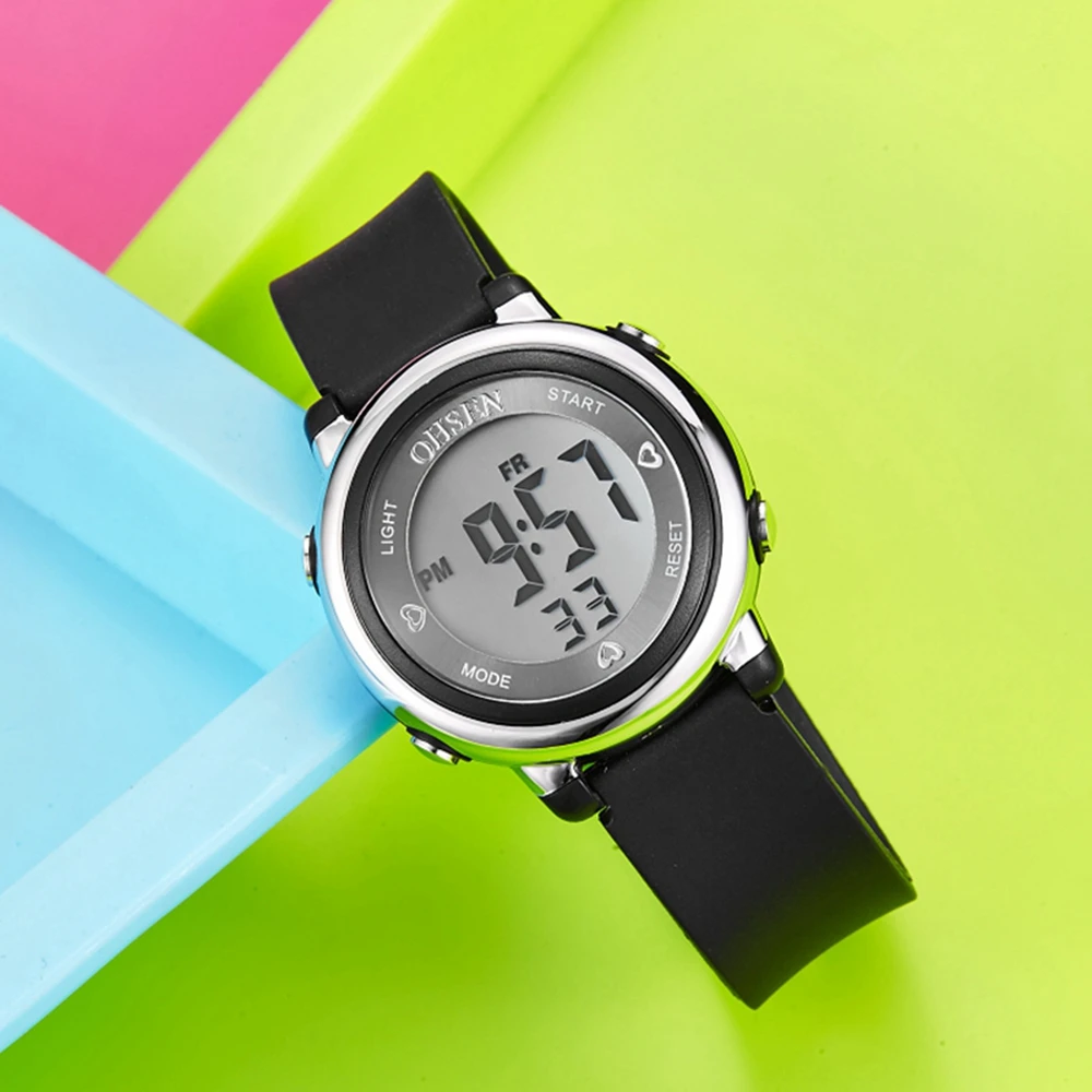 Женские спортивные цифровые часы OHSEN с ЖК дисплеем Детские водонепроницаемые